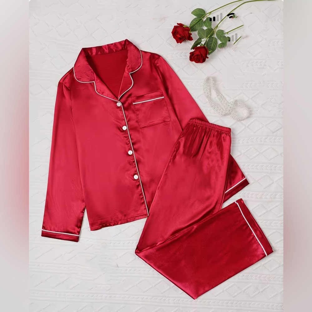 Women's Red Satin Pajama Set